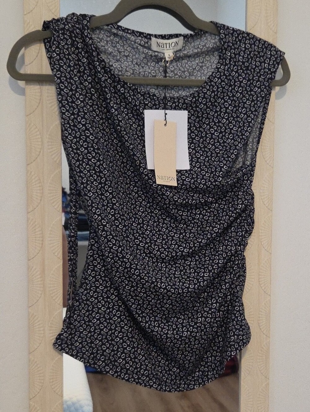 Nation LTD Navy & White Printed Draped Sleeveless Camisole